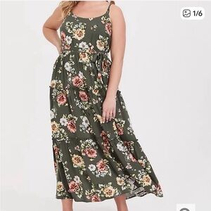 Torrid olive green floral Challis maxi dress
